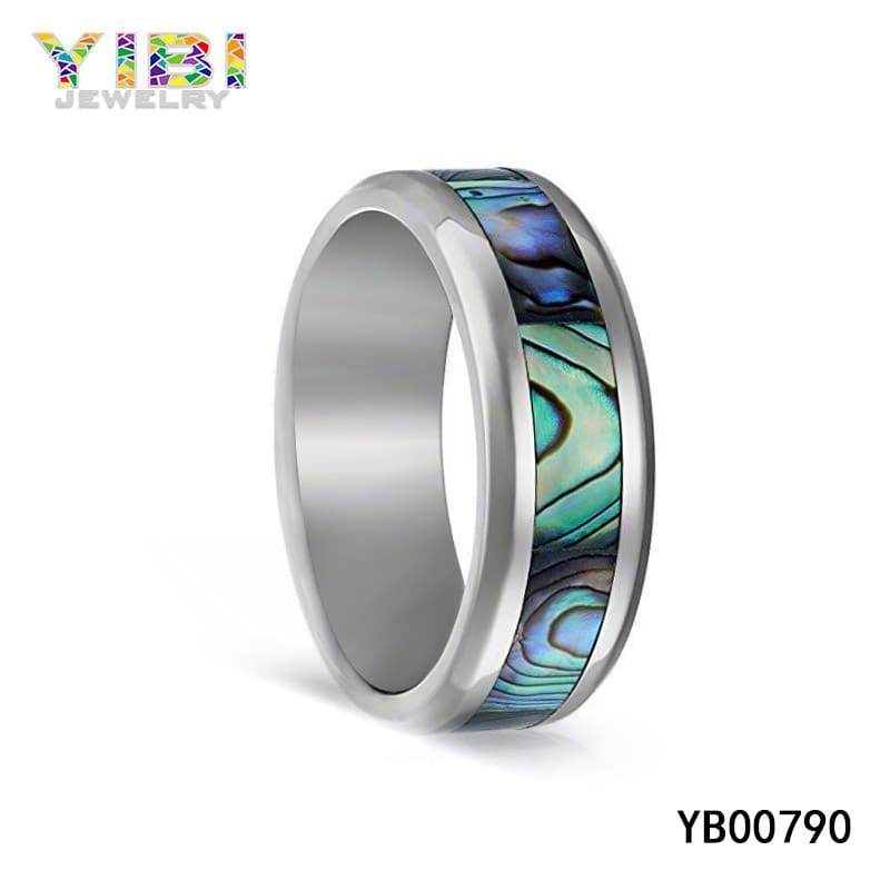 Abalone shell inlay titanium wedding ring