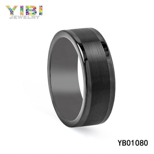 Flat Brushed Black Tungsten Carbide Rings