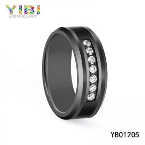 Cubic Zirconia Inlay Black Tungsten Carbide Rings