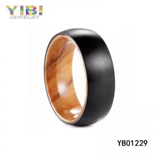 Koa Wood Inlay Brushed Black Tungsten Carbide Rings