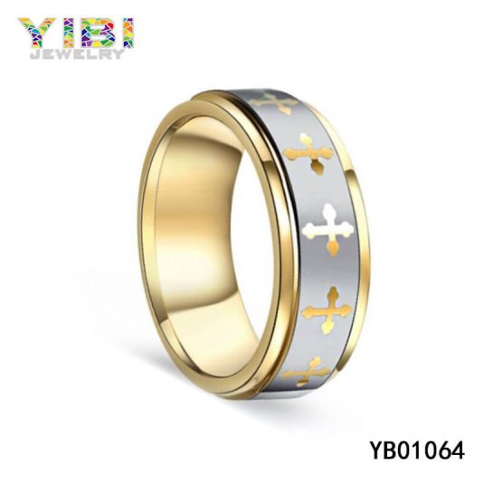 Gold Plated Tungsten Carbide Cross Ring Factory