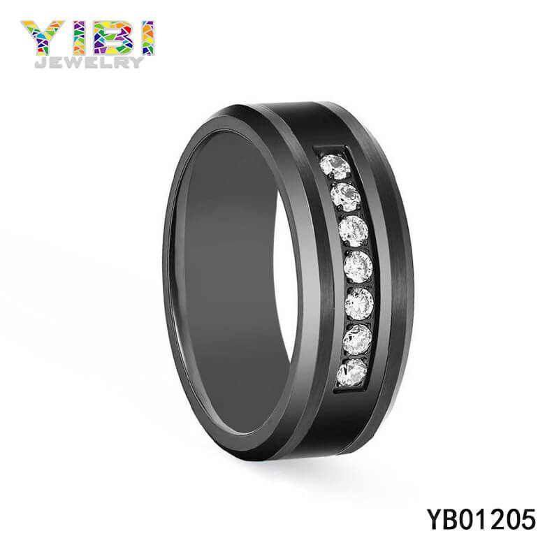 Black Tungsten Carbide CZ Ring