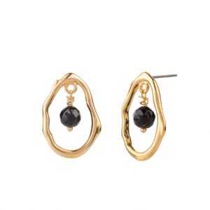 Glass Bead Gold Stainless Steel Earrings