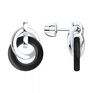 Harmonious Rings Silver Black Ceramic Stud Earrings