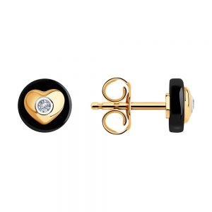 Heart’s Radiance Zircon Gold Black Ceramic Stud Earrings