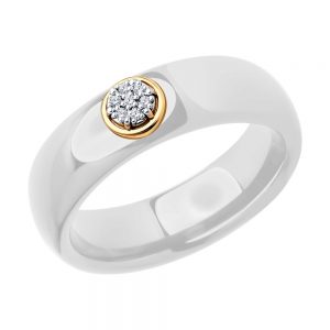 Zircon Dawn Gold White Ceramic Ring