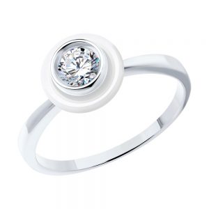 Zircon Eternal Light Silver White Ceramic Ring