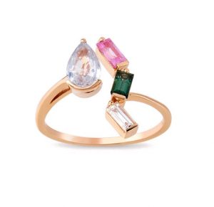 Zirconia Rainbow Gem Rose Gold & Silver Ring